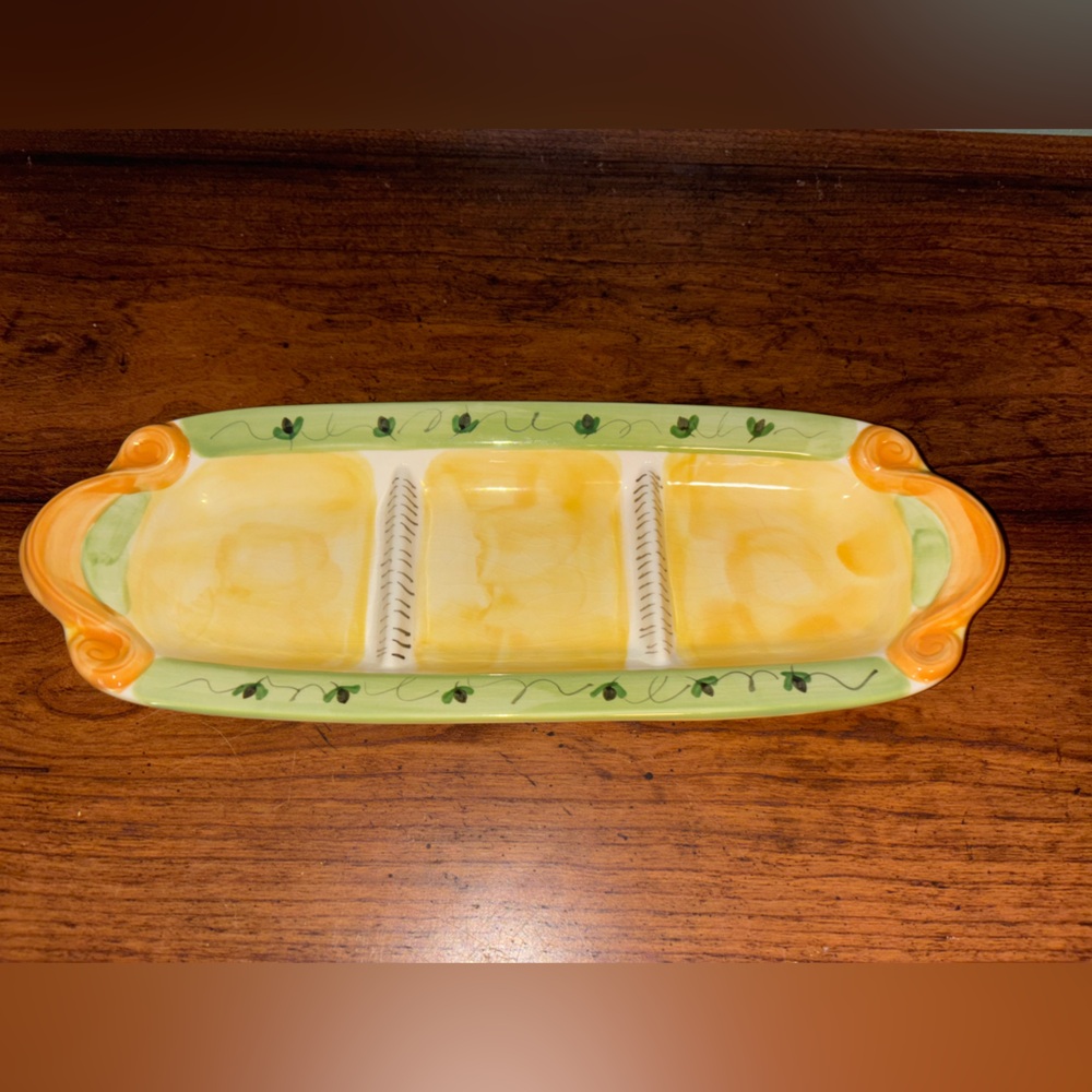 Pfaltzgraff Pistoulet B Green and Orange Divided Olive Serving Tray
